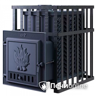 Дровяная банная печь Гефест в сетке-25 чугунная дверца сетка-каменка в Иванове