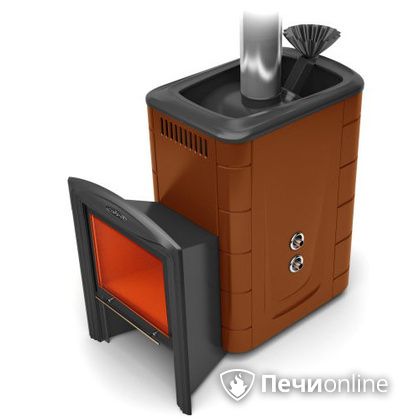 Дровяная банная печь TMF Гейзер 2014 Inox Витра с теплообменником терракота в Иванове