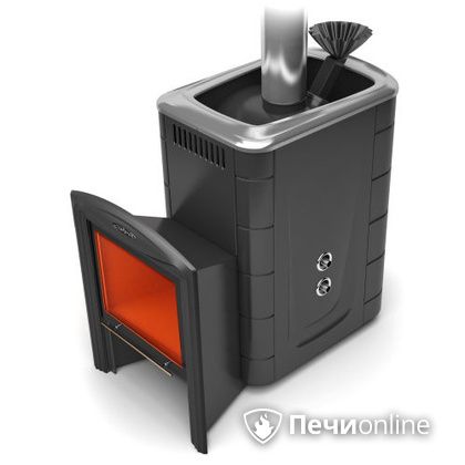 Дровяная банная печь TMF Гейзер 2014 Carbon Витра с теплообменником антрацит в Иванове
